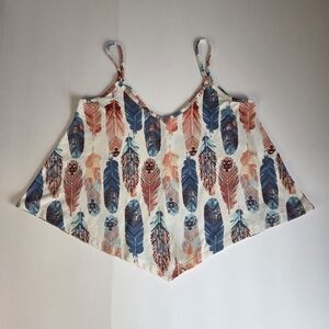 Rebel Sugar Handkerchief Feather Print Women's Tank Top XS 15in P2P